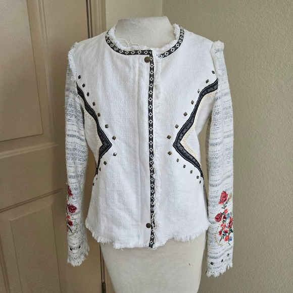 Chase White Woven Chase Smart Jacket Desigual Style 72E2YG4 Sz 8 40 - Picture 3 of 10